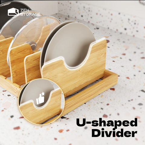 ZenStorage Bamboo Pot Lid Organizer, Bakeware Pot Lid Holders Inside Cabinet