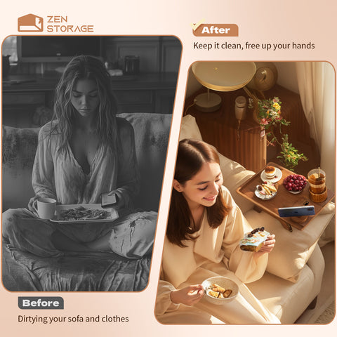 Zenstorage Couch Cup Holder Tray, Acacia Wood Sofa Arm Clip Table with 360° Rotating Phone Holder