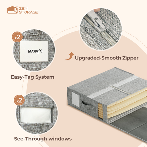 ZenStorage Foldable Sheet Storage Box (King & Queen Size) with Window and Label, 4-Pack