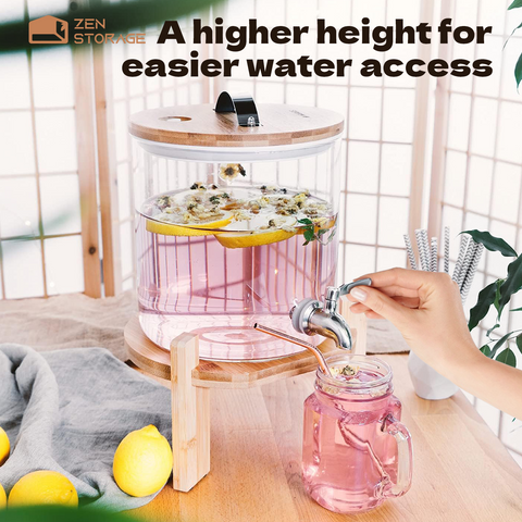 ZenStorage Drink Dispenser Stand Bamboo, Water Dispenser Stand Fit Max 6.5 Inch Diameter, Beverage Dispenser Stand Only For Countertop Kithchen Party
