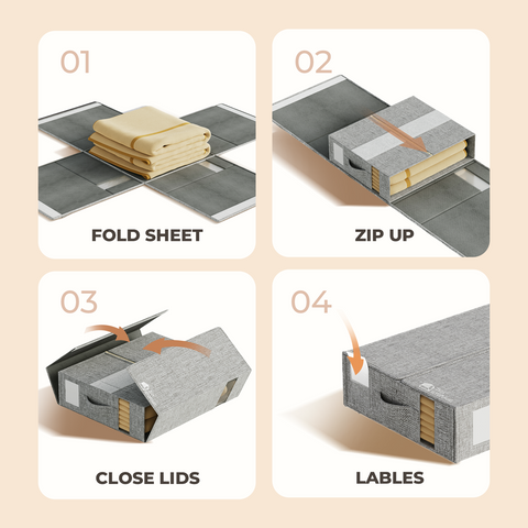 ZenStorage Foldable Sheet Storage Box (King & Queen Size) with Window and Label, 4-Pack