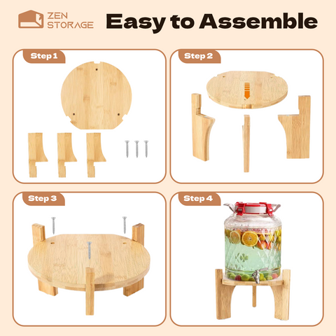 ZenStorage Drink Dispenser Stand Bamboo, Water Dispenser Stand Fit Max 6.5 Inch Diameter, Beverage Dispenser Stand Only For Countertop Kithchen Party