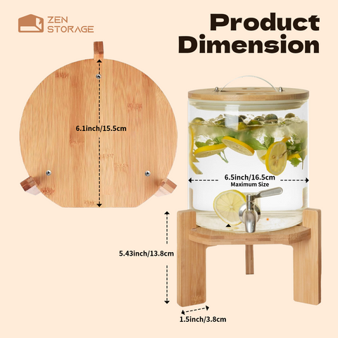 ZenStorage Drink Dispenser Stand Bamboo, Water Dispenser Stand Fit Max 6.5 Inch Diameter, Beverage Dispenser Stand Only For Countertop Kithchen Party