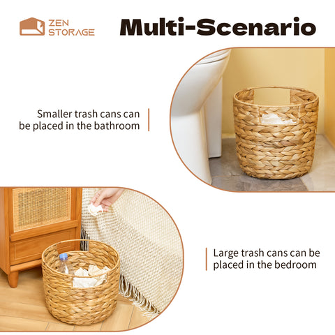 ZenStorageWicker Trash Can with Lid, Rattan Planter,2 Pack, Large and Small