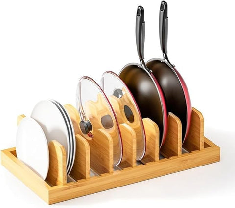 ZenStorage Bamboo Pot Lid Organizer, Bakeware Pot Lid Holders Inside Cabinet