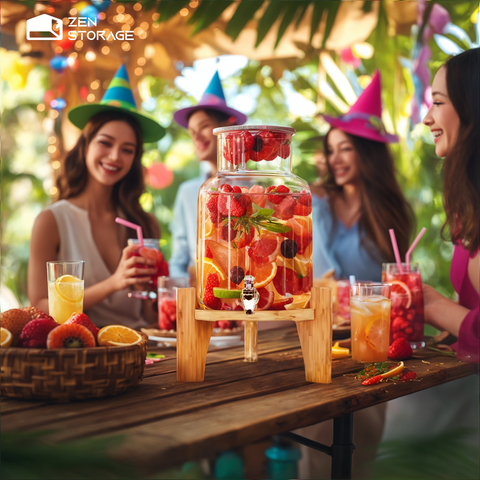 ZenStorage Drink Dispenser Stand Bamboo, Water Dispenser Stand Fit Max 6.5 Inch Diameter, Beverage Dispenser Stand Only For Countertop Kithchen Party