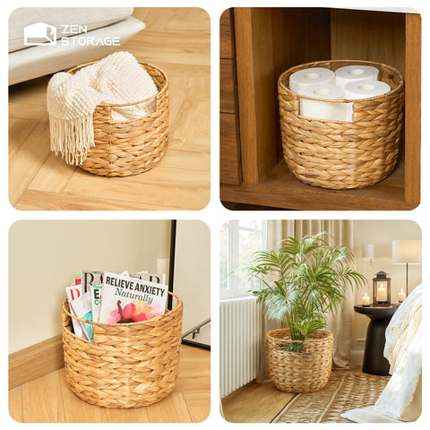 ZenStorageWicker Trash Can with Lid, Rattan Planter,2 Pack, Large and Small