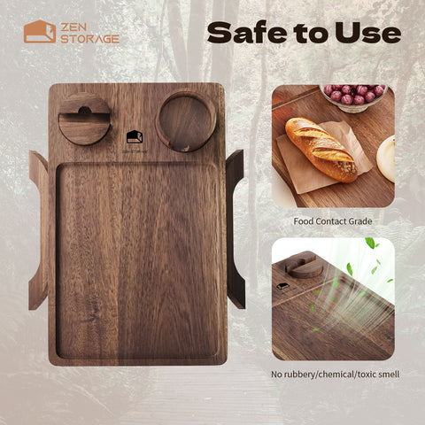 Zenstorage Couch Cup Holder Tray, Acacia Wood Sofa Arm Clip Table with 360° Rotating Phone Holder