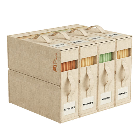 ZenStorage Foldable Sheet Storage Box (King & Queen Size) with Window and Label, 4-Pack
