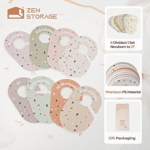 Baby Clothes Dividers for Closet(8 Pcs), Double-Sided Size Organizer Labels from Newborn to 2T, Terrazzo Pattern Nursery Closet Seperators,Ideal Gift for Baby Shower